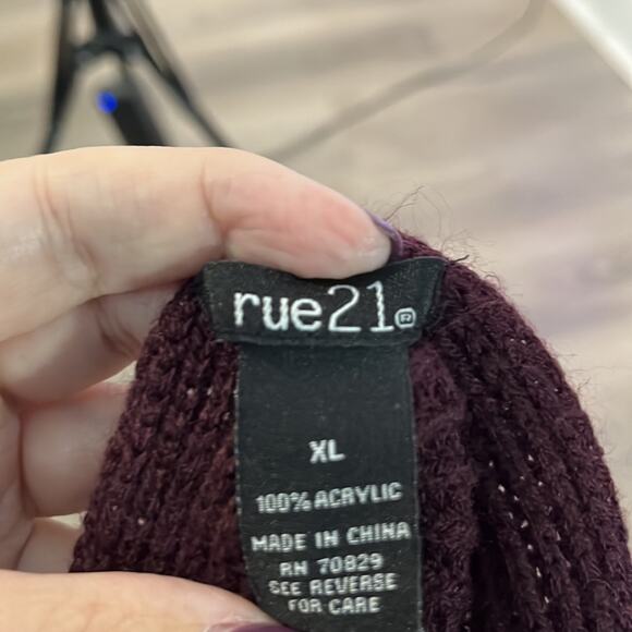 Rue 21 Maroon Acrylic V Neck Sweater Twist Tie Back Size XL - Picture 6 of 8